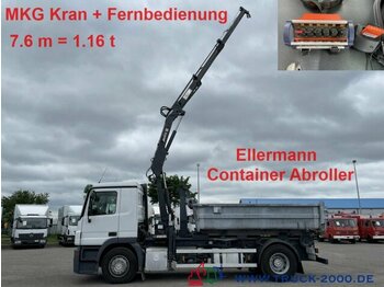 Mercedes-Benz 1841L Abroller mit Mulde und Kran+FB 7.6m=1.2 t. - camión multibasculante