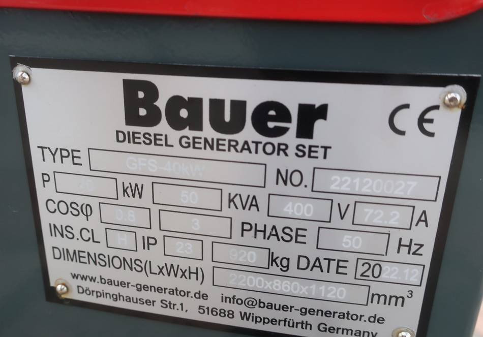 Generador industriale Bauer GFS-40KW Diesel Generator 50KVA ATS 400/230V NEW: foto 10