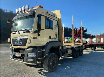 Remolque forestal, Camión MAN 33.480 Holztrans 6x6 mit Kran: foto 1