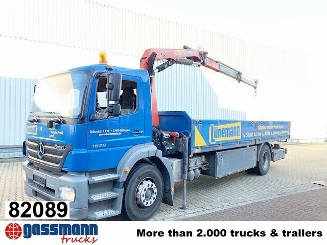 Mercedes-Benz Axor 1828 L 4x2 mit Kran Palfinger PK 9501, Funk - Camión caja abierta, Camión grúa: foto 1 Mercedes-Benz Axor 1828 L 4x2 mit Kran Palfinger PK 9501, Funk - Camión caja abierta, Camión grúa: foto 1
