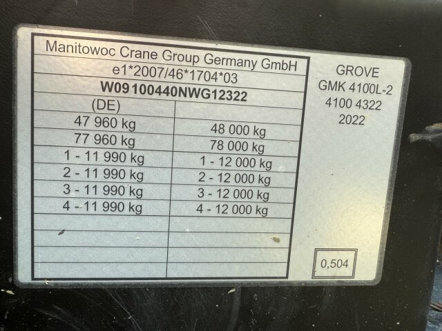 Grove Manitowoc GMK 4100L-2 Autokran 8x6 - Grúa todo terreno: foto 4 Grove Manitowoc GMK 4100L-2 Autokran 8x6 - Grúa todo terreno: foto 4