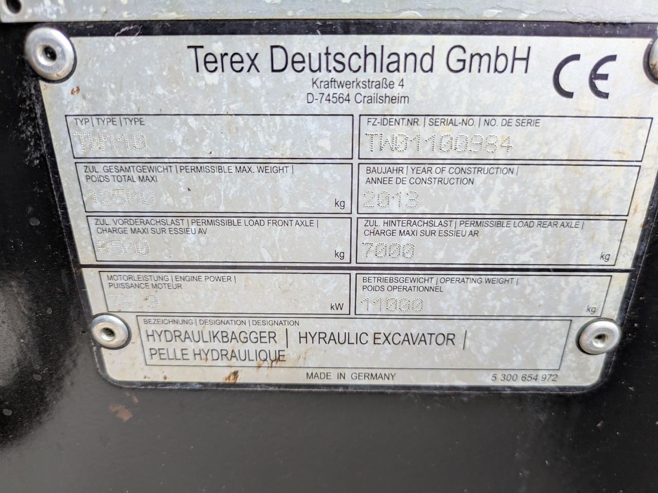 Excavadora de ruedas TEREX TW110 Mobilbagger Powertilt Rußpartikelfilter: foto 12 Excavadora de ruedas TEREX TW110 Mobilbagger Powertilt Rußpartikelfilter: foto 12