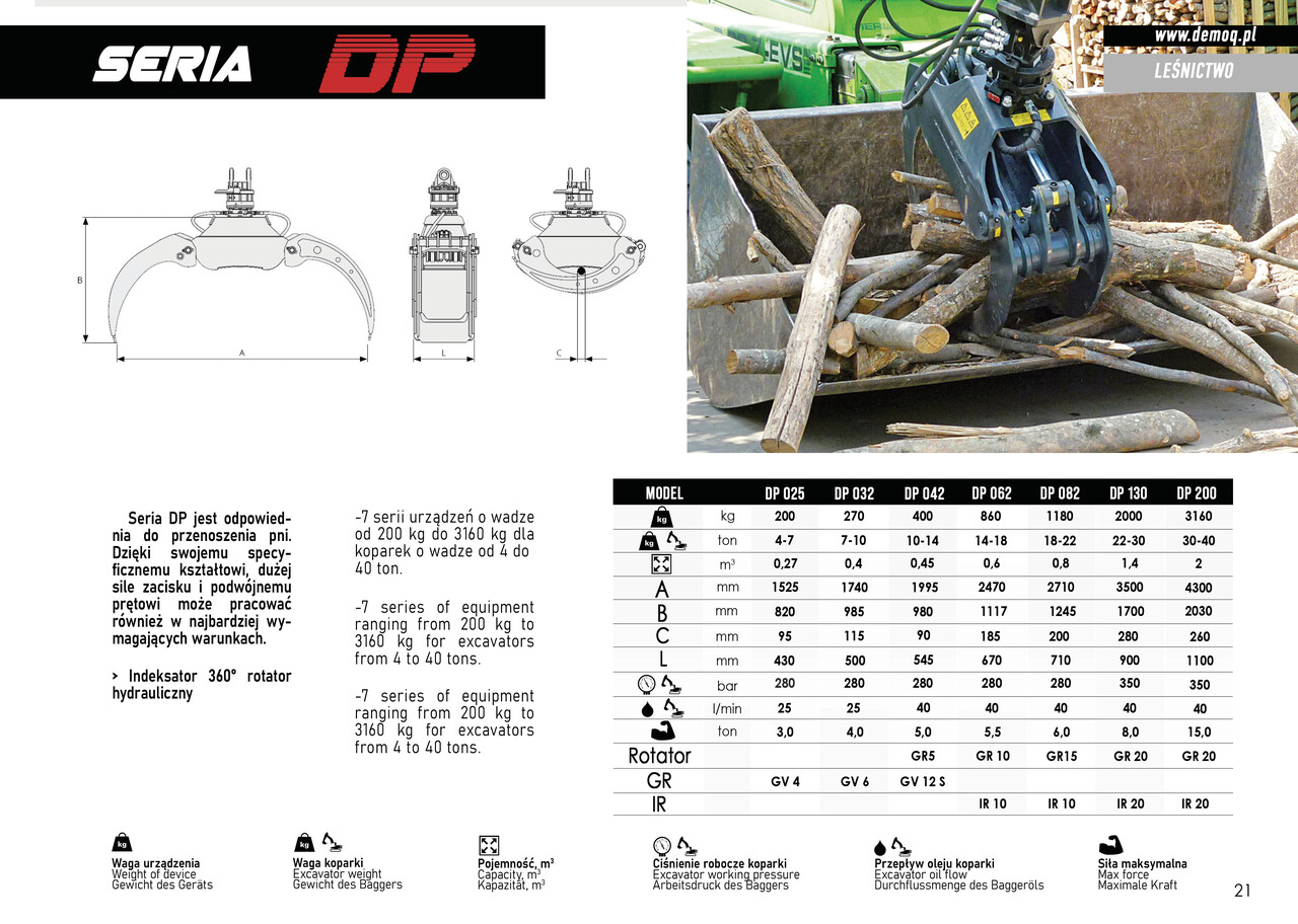 DEMOQ DP032 Log Grab 270 kg - Pinza de manipulación para Maquinaria de construcción: foto 4 DEMOQ DP032 Log Grab 270 kg - Pinza de manipulación para Maquinaria de construcción: foto 4