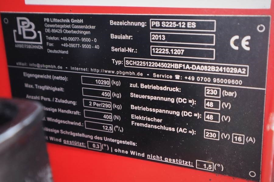 Plataforma de tijeras PB LIFT S225-12ES Electric, 4x2 Drive, 22.5m Working: foto 6