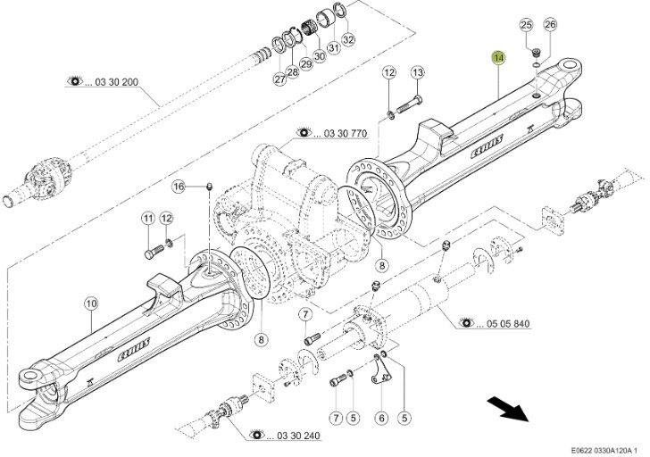 Claas Jaguar 970 - tylna oś napędowa - obudowa osi LEWA 0015048870 - Eje posterior para Maquinaria agrícola: foto 1 Claas Jaguar 970 - tylna oś napędowa - obudowa osi LEWA 0015048870 - Eje posterior para Maquinaria agrícola: foto 1