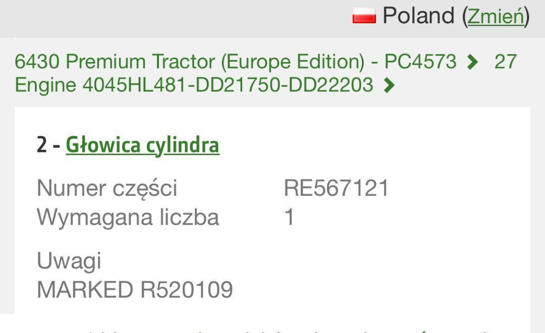 Cabezal de bloque para Maquinaria agrícola John Deere RE523430 - Głowica cylindrów: foto 1