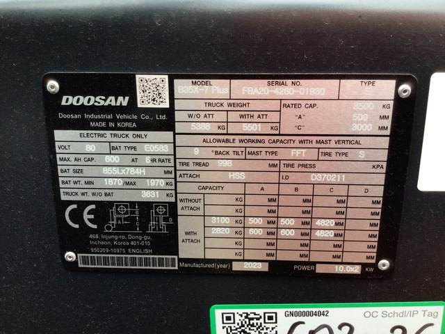 Doosan B35X-7 PLUS - Carretilla elevadora eléctrica: foto 5 Doosan B35X-7 PLUS - Carretilla elevadora eléctrica: foto 5