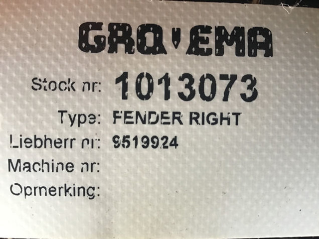 Liebherr Fender Right - Carrocería y exterior: foto 3 Liebherr Fender Right - Carrocería y exterior: foto 3