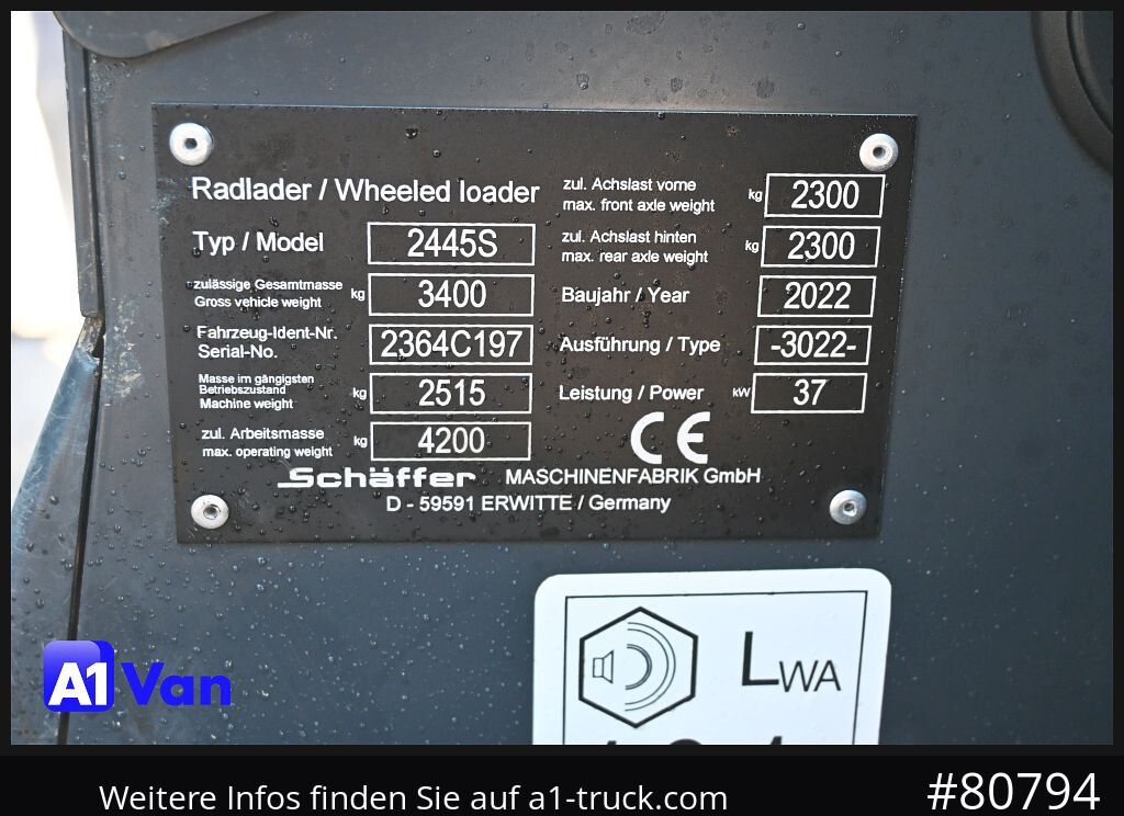 SCHAEFFER Schäffer 2445S Hoflader, Gabel, 127 Bstd. - Cargadora de ruedas: foto 4 SCHAEFFER Schäffer 2445S Hoflader, Gabel, 127 Bstd. - Cargadora de ruedas: foto 4