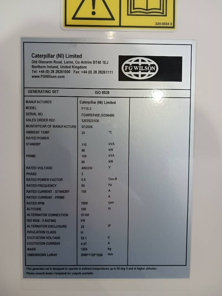 Generador industriale nuevo FG Wilson P110-3 - 110 kVA Open Genset - DPX-16008-O: foto 6 Generador industriale nuevo FG Wilson P110-3 - 110 kVA Open Genset - DPX-16008-O: foto 6