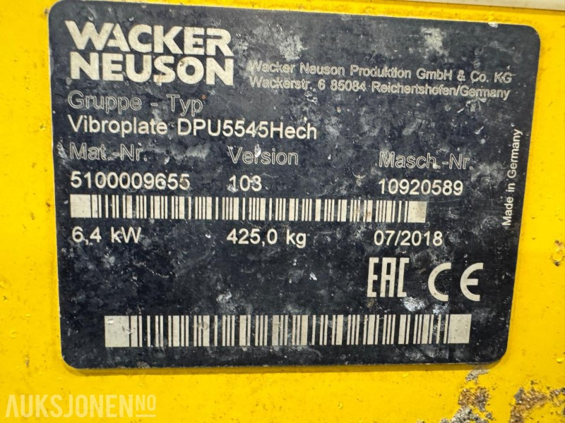 2018 Wacker Neuson DPU5545Hech vibroplate 425 kg - Rodillo: foto 5 2018 Wacker Neuson DPU5545Hech vibroplate 425 kg - Rodillo: foto 5