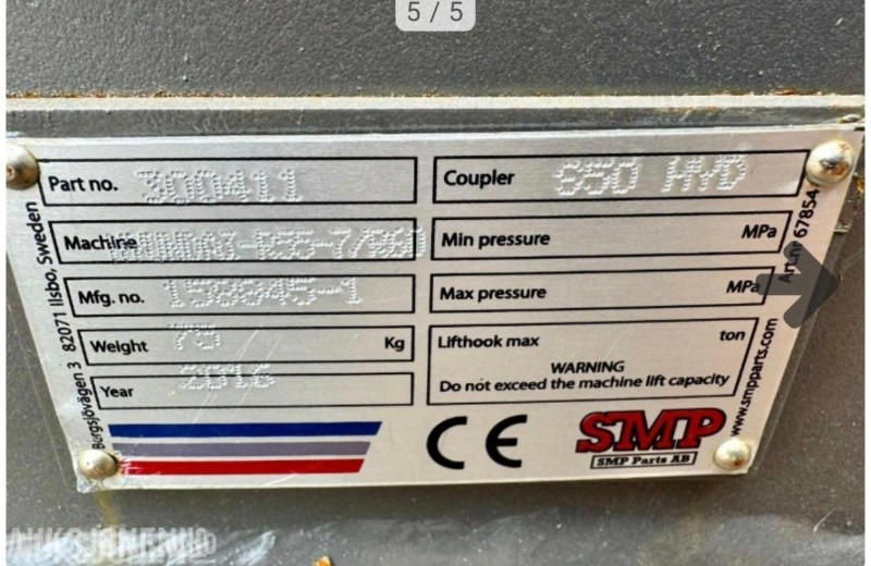 2016 SMP S50/S45 Hydraulisk hurtigfeste - Implemento para Maquinaria de construcción: foto 4 2016 SMP S50/S45 Hydraulisk hurtigfeste - Implemento para Maquinaria de construcción: foto 4
