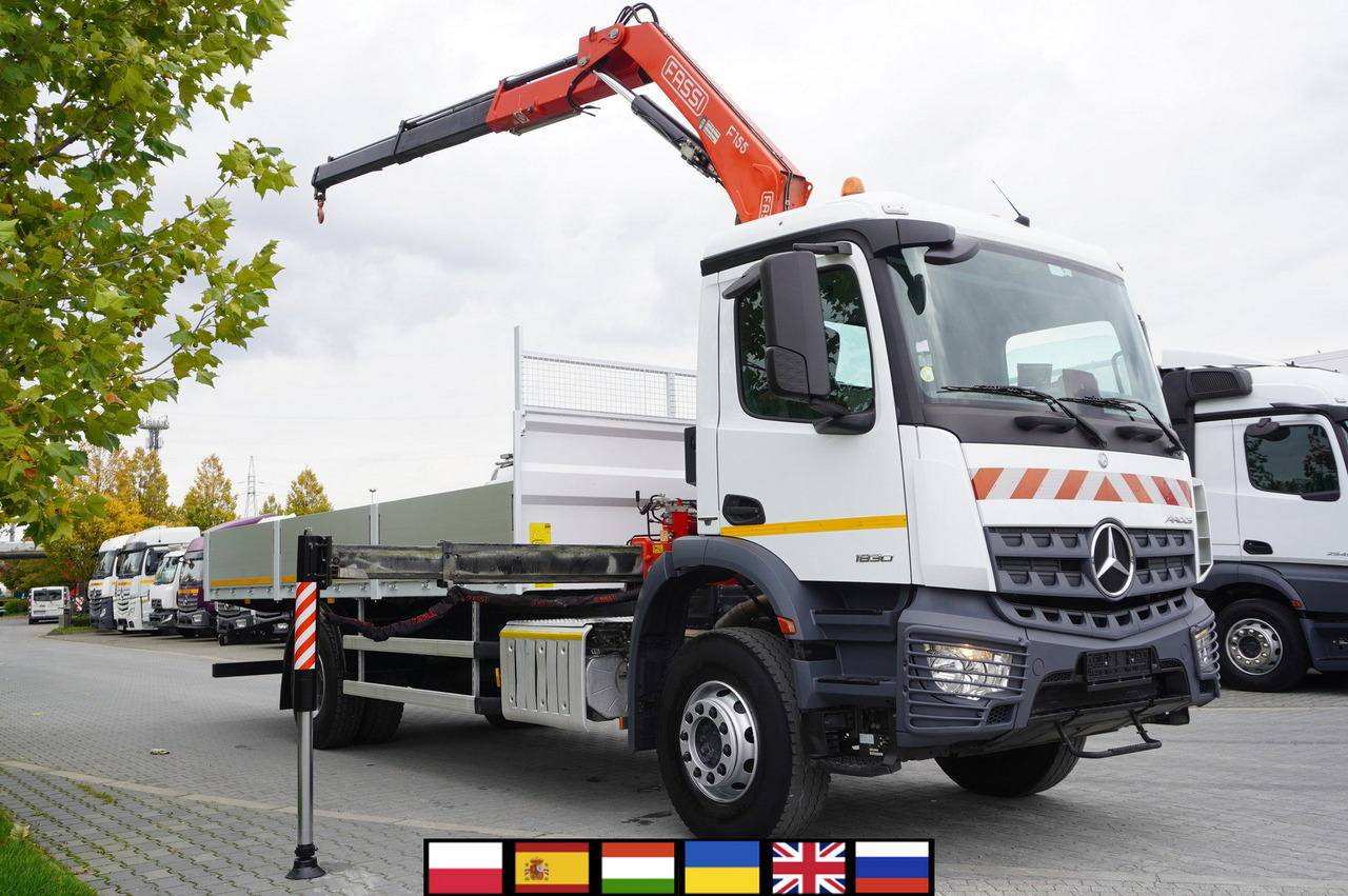 MERCEDES-BENZ Arocs 1830 / Flatbed 16 EPAL / HDS Fassi 155 / Reach 8 m / Load capacity 6160 kg - Camión caja abierta, Camión grúa: foto 1 MERCEDES-BENZ Arocs 1830 / Flatbed 16 EPAL / HDS Fassi 155 / Reach 8 m / Load capacity 6160 kg - Camión caja abierta, Camión grúa: foto 1