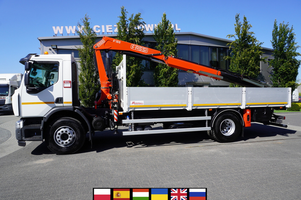 RENAULT C280 DTI 8 / FASSI crane 5.6 T / range 8 m / Flatbed 15 EPAL - Camión grúa: foto 1 RENAULT C280 DTI 8 / FASSI crane 5.6 T / range 8 m / Flatbed 15 EPAL - Camión grúa: foto 1