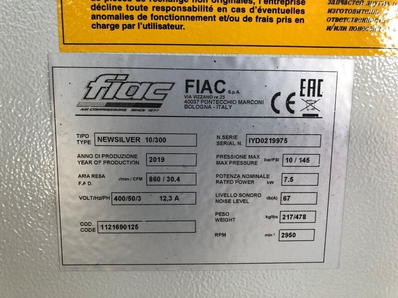 Fiac New Silver 10 / 300 Silent 7.5 kW 860 L / min 10 bar Elektrische Schroefcompressor met ketel - Compresor de aire: foto 5 Fiac New Silver 10 / 300 Silent 7.5 kW 860 L / min 10 bar Elektrische Schroefcompressor met ketel - Compresor de aire: foto 5