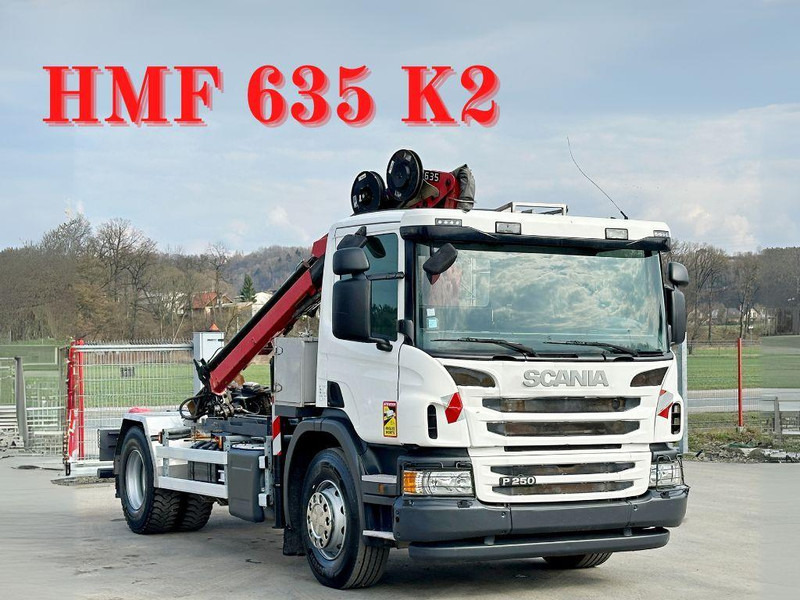 Scania P 250 * HMF 635 K2 + FUNK * TOPZUSTAND - Camión volquete, Camión grúa: foto 1 Scania P 250 * HMF 635 K2 + FUNK * TOPZUSTAND - Camión volquete, Camión grúa: foto 1