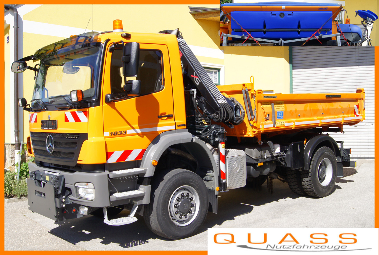 MERCEDES-BENZ AXOR 1833 4x4/TÜV/Eur4/HIAB 088/MEILLER/Winterdienst/Salzstreuer - Camión grúa: foto 1 MERCEDES-BENZ AXOR 1833 4x4/TÜV/Eur4/HIAB 088/MEILLER/Winterdienst/Salzstreuer - Camión grúa: foto 1